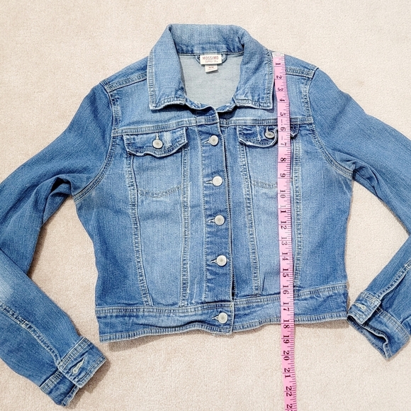 Mossimo Cropped Denim Jacket Stretch Cotton/spandex Woman's Size Medium - Picture 6 of 8